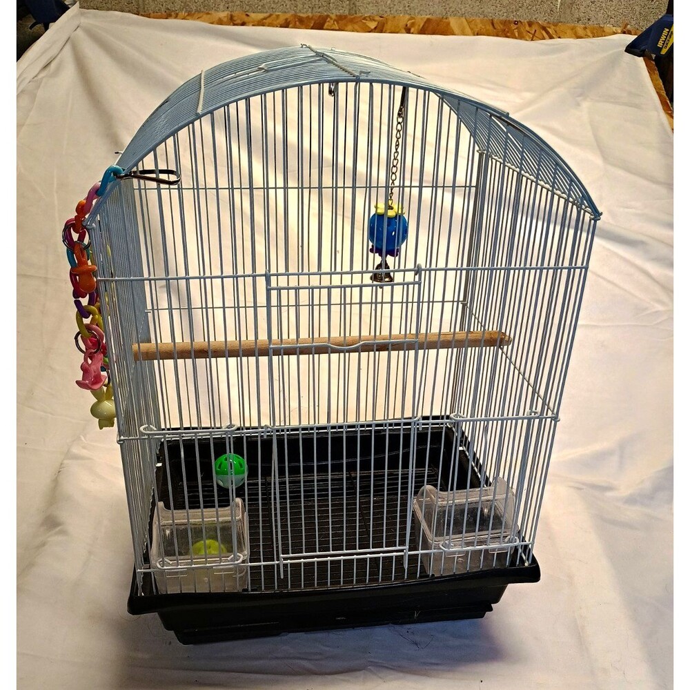 Small Bird Cage Parakeet Finch Canary Blue Dome Top Perch Feeders Toys 20"